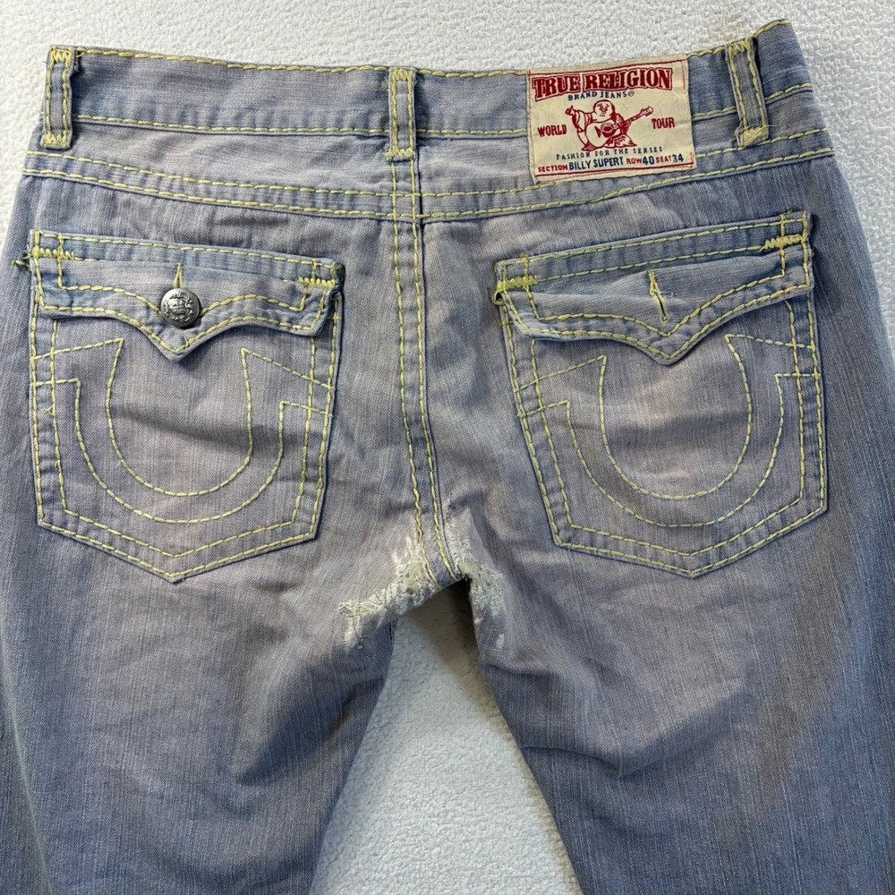 Vintage True Religion Billy Super T Jeans Mens 40x33 Grey Distressed‎ Y2K